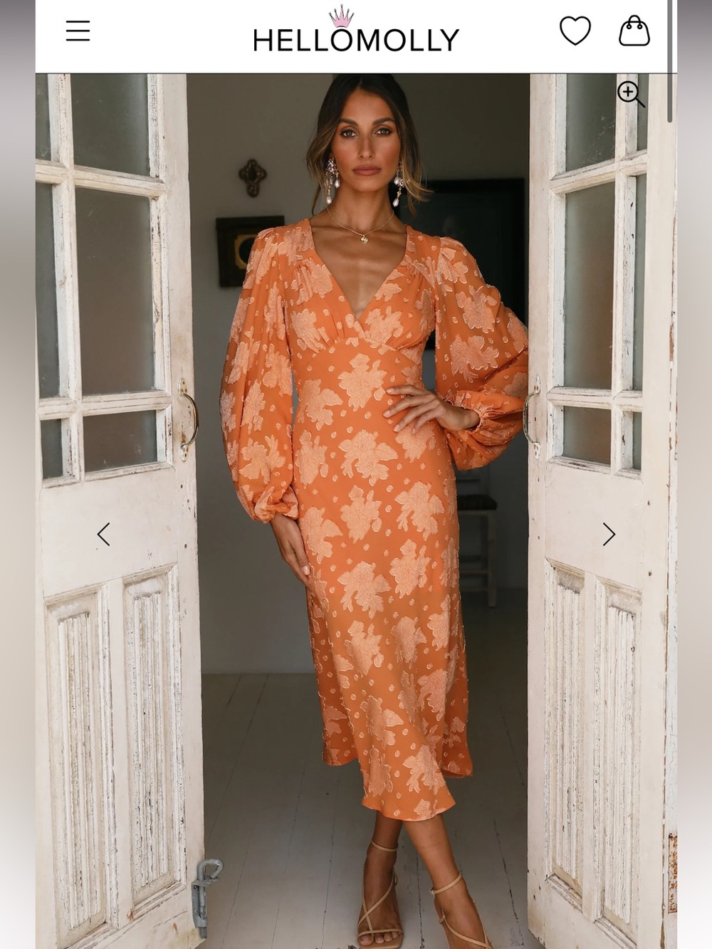 Hello Molly RAISE THE SUN MIDI DRESS ORANGE - Size Medium 6